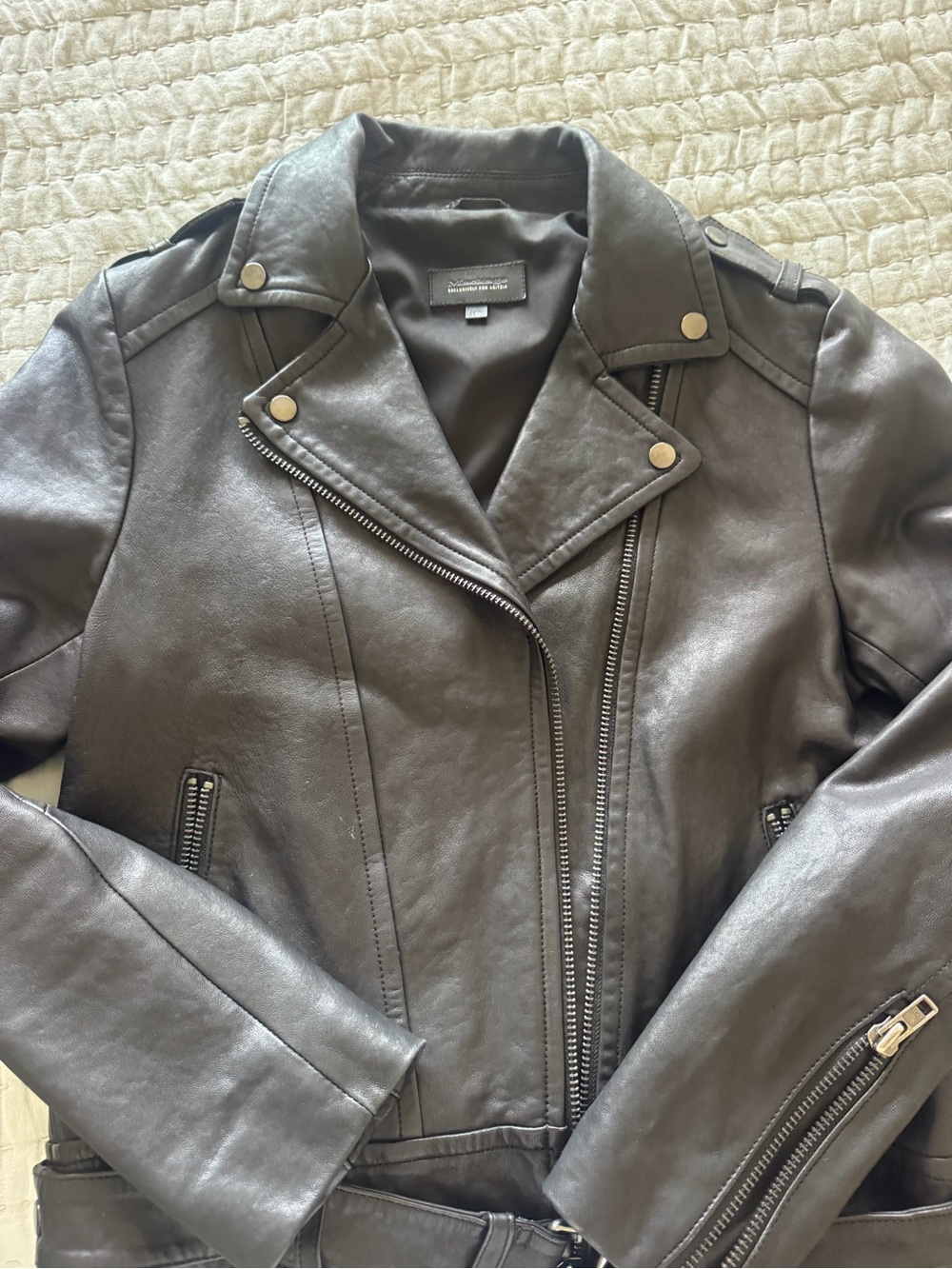 Mackage Black Leather Moto Jacket with Silver Hardware